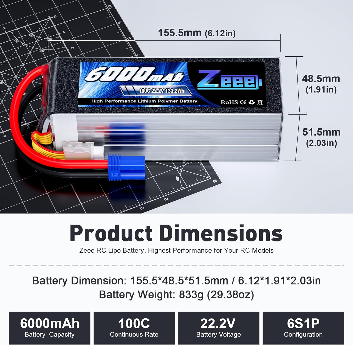Zeee 6S 6000mAh Lipo Battery 2 - 6S Lipo Battery 22.2V 5000Mah 评论和价格